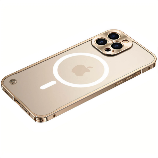 iPhone 13 Pro Shell Magsafe Metal Frame Frosted PC Shockproof - Gold