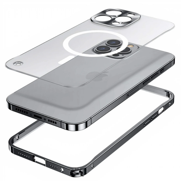 IPhone 14 Pro Max Case Magsafe Metal Frame - Clear/Black - Image 3