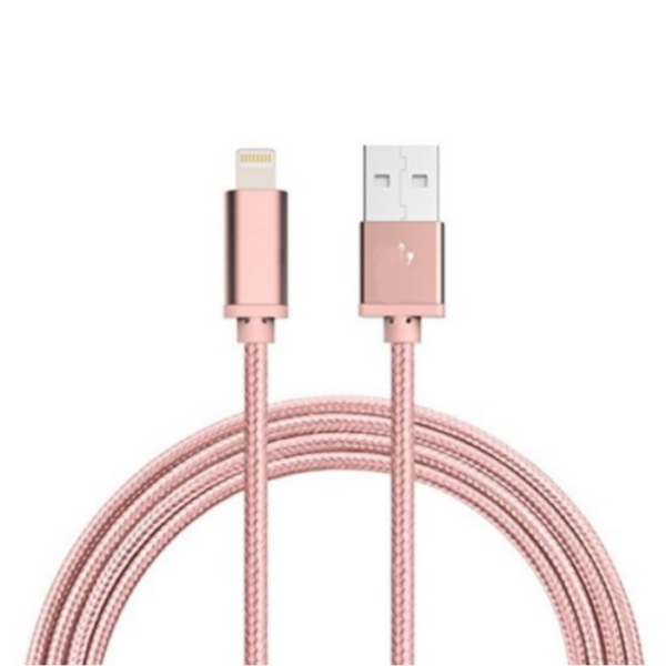 USB-Lightning Cable 2A, 2m, Braided - Pink