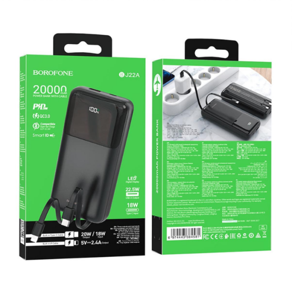 Borofone BJ22A Powerbank 20000mAh - Black