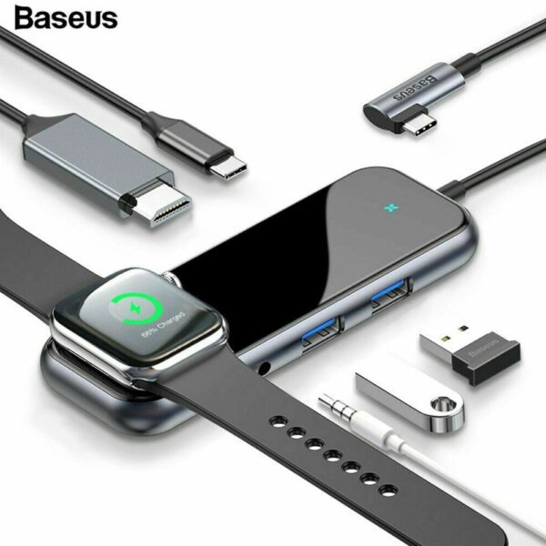 Baseus Superalative Multifunctional HUB 6-in-1 with Apple Watch Wireless Charging Station Black - Image 5