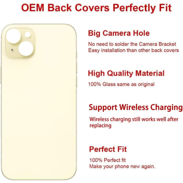 iPhone 15 Plus Back Glass -Pre-Installed Adhesive (Yellow) - Image 2