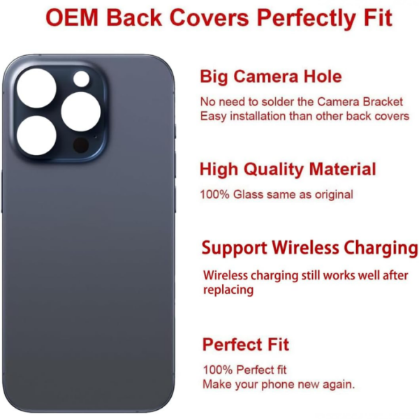 iPhone 15 Pro Back Glass -Pre-Installed Adhesive (Blue Titanium) - Image 2