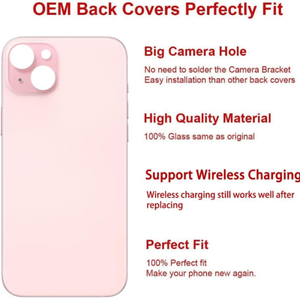 iPhone 15 Back Glass -Pre-Installed Adhesive (Pink) - Image 2